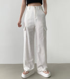 Linen Pocket Cargo Banding Straight Wide Cotton Pants