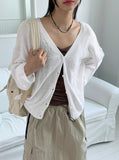 Cello Basic Linen V-neck Long Sleeve Cardigan