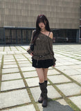 Linder Mesh See-Through Loose-Fit One-Shoulder Knit