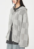 Checkerboard cotton mesh hood zip-up