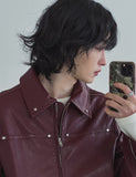 Star stud track line leather jacket