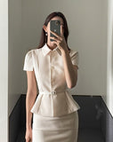 Modified Short Sleeve Collar Short Jacket Belt Set