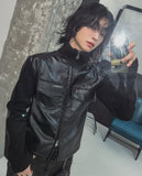 [LANARCH] Amber Leather Pocket Neck Zip-Up