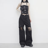Robe wide damaged denim pants