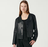 Lambskin V Neck Cropped Jacket Black