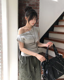 Rohe Eyelet Strap Unbalance Shoulder Tee