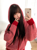 Atil Stripe Two-Way Loose Knit Hooded Zip-Up