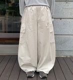 Frankie Curved Cotton Cargo Banding Balloon Wide Pants