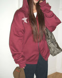 [Brushed Lining] Skin Star Print Stripe Color Matching Two-Way Loose Fit Hood Zip-Up