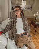 Pocky Button Neck Collar Check Shirt
