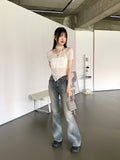 [SET] Tilda Scarf See-Through Diagonal Crop Short Sleeve T-Shirt Set