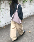 Cookie Stripe Cut Balloon Fit Wide Cotton Long Pants