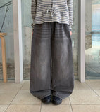 Paltas Line Washing Denim Wide Pants