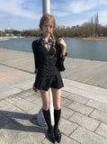 Padin Fake Layered Check Shirt Slim Ribbon T-shirt