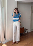 Heinley U-neck Stripe Short Sleeve Knit