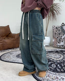 Eater Button Cargo Banding Denim Pants