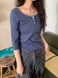 Lana U-neck Star Henley Neck Three Quarter Tee