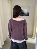 Karan Off-Shoulder Strap Stripe Long Sleeve Tee