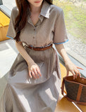 Etoile Color Matching Stripe Shirt One Piece (Belt Set)