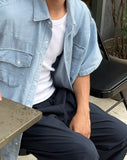 Western Linen Denim Short Sleeve Shirt