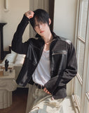 Caden Leather Color Matching Fingerhole Zip-up