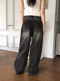 [3WAY] Jiber Snap Button Black Washing Wide Denim Pants