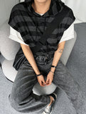 Stripe Mix Hooded Vest Knit