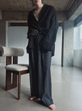 Striped wide pin tuck slacks