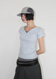V-BUTTON STRIPE TEE
