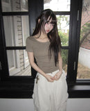 Mojou U-neck Slim Round Short Sleeve T-shirt