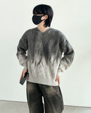 Gray Wet V-neck Knit
