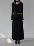 Shirring Sweat Layered Long Skirt