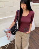 Kinun Number Printing Round Neck Elbow Length T-shirt