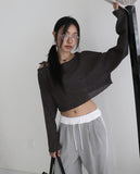 Hoop One-Shoulder Strap Cropped Mesh Knit