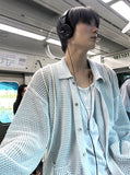 Linen Waffle Two Tone Knit Cardigan