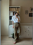 Ice two-tuck linen pants