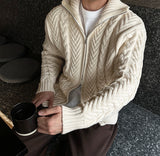 Rope high neck cable zip-up knit