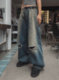 cross damage banding denim pants