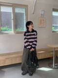 Meddent Button Stripe Collar Knit
