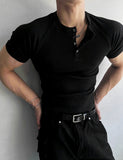 Muscle Fit Henley Neck Short Sleeve Knit