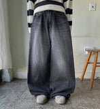 Kimody Washing Side Pintuck Wide Denim Pants