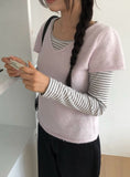 Poring V-neck short-sleeved knit