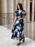 Valia V-neck Flower Span Slit One Piece