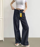 Back Pocket Non-Fade Summer Cooling Banding Hem Slit Wide Denim Pants