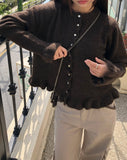 Kepit Frill Button Long Sleeve Knit Cardigan