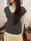 Leuni Lace Cap Sleeve Layered Short Sleeve T-shirt