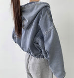 Casual Street Boa Fur Lining Warm Hood Denim Jacket