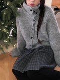 Juke diagonal button high neck knit
