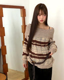 Nia Stripe Off-Shoulder Overfit Long Sleeve Knit