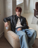 Bergon leather washed cut biker jacket